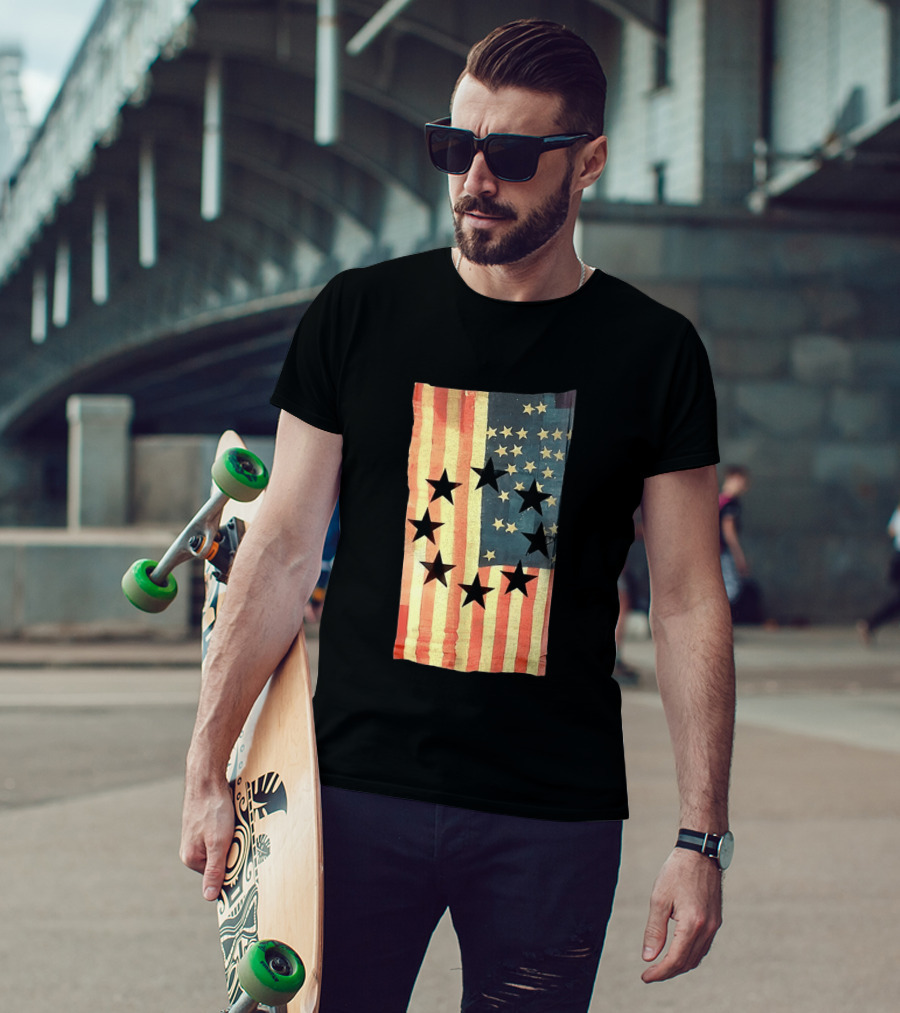 American Flag Black Stars Vintage Style Patriotic T-Shirt