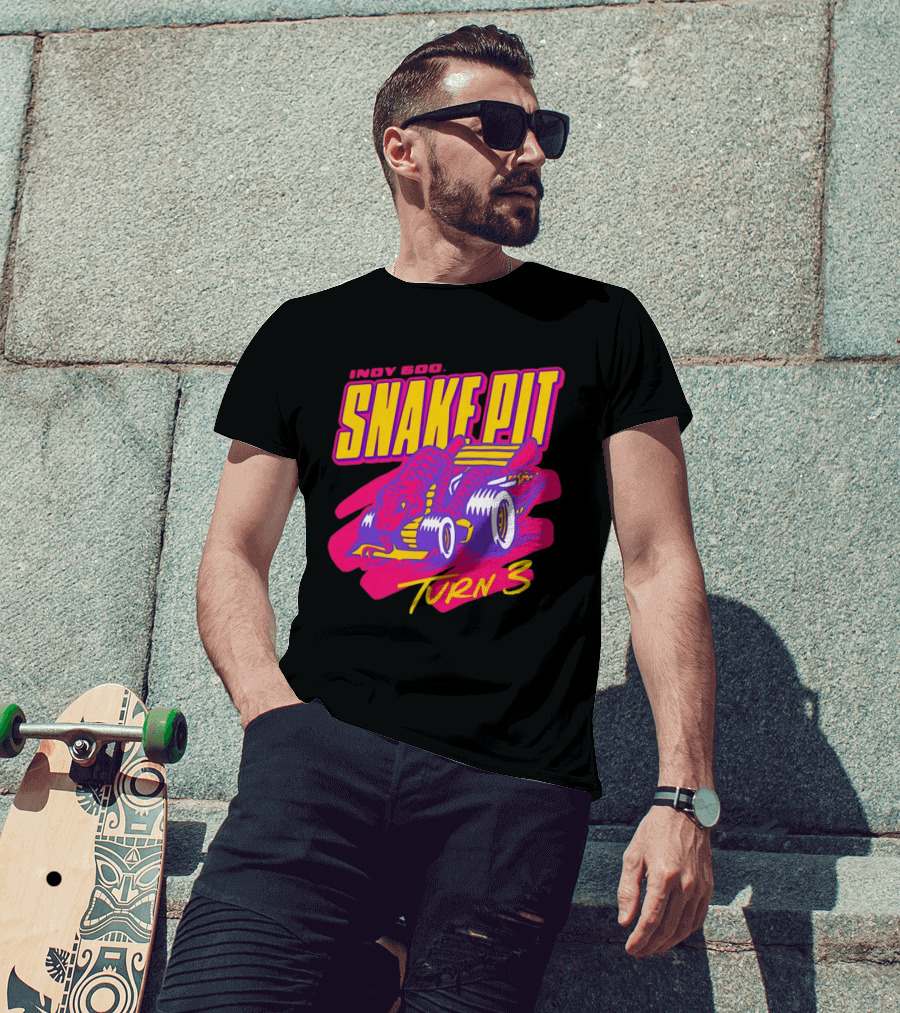 Indy 500 Snake Pit Turn 3 Racing Car With Snake T-Shirt