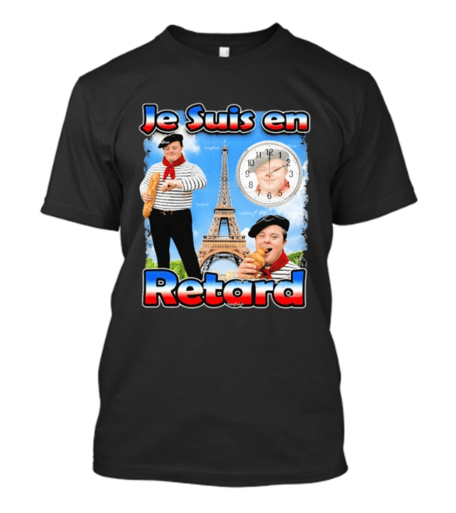 Je Suis En Retard Paris Eiffel Tower Baguette Striped Outfit Motif T-Shirt