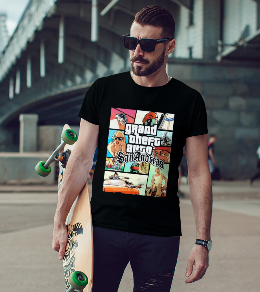 Grand Theft Auto San Andreas Art Collage Characters Scenes T-Shirt