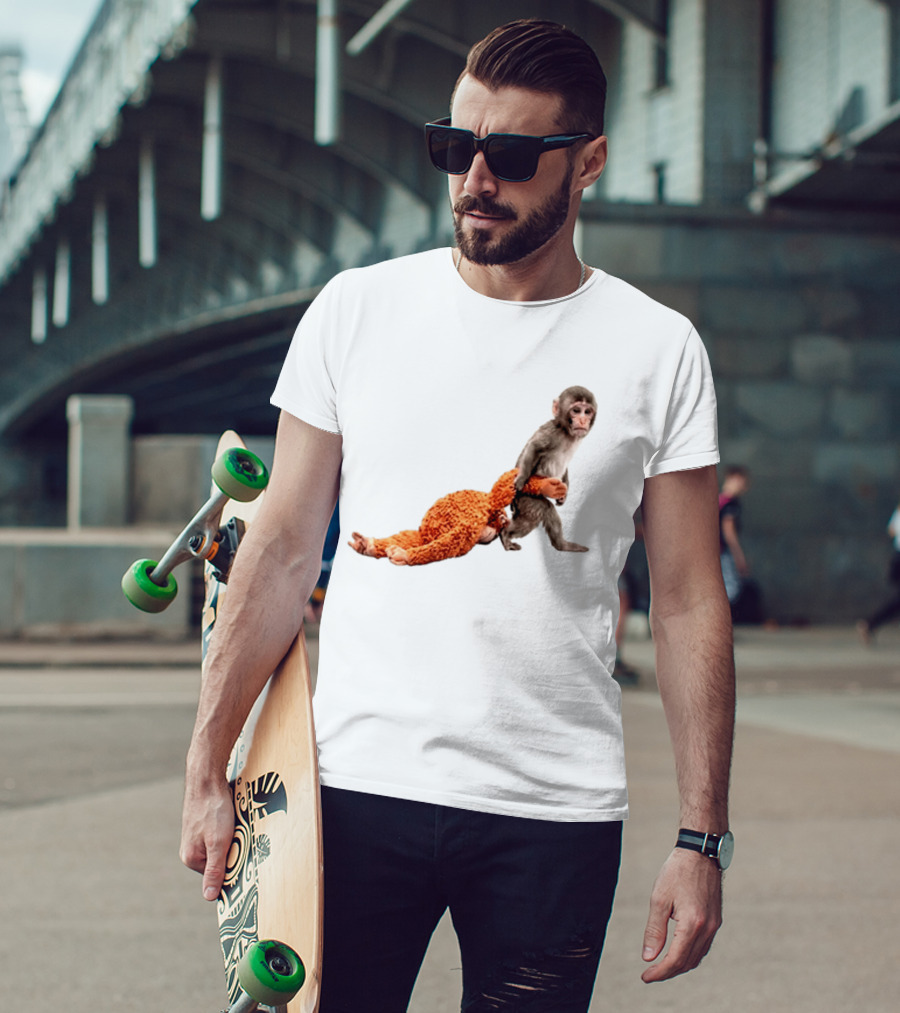 Baby Monkey Dragging Plush Toy Punch T-Shirt