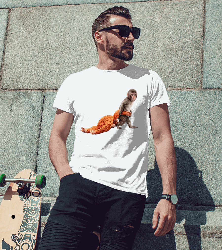 Baby Monkey Dragging Plush Toy Punch T-Shirt