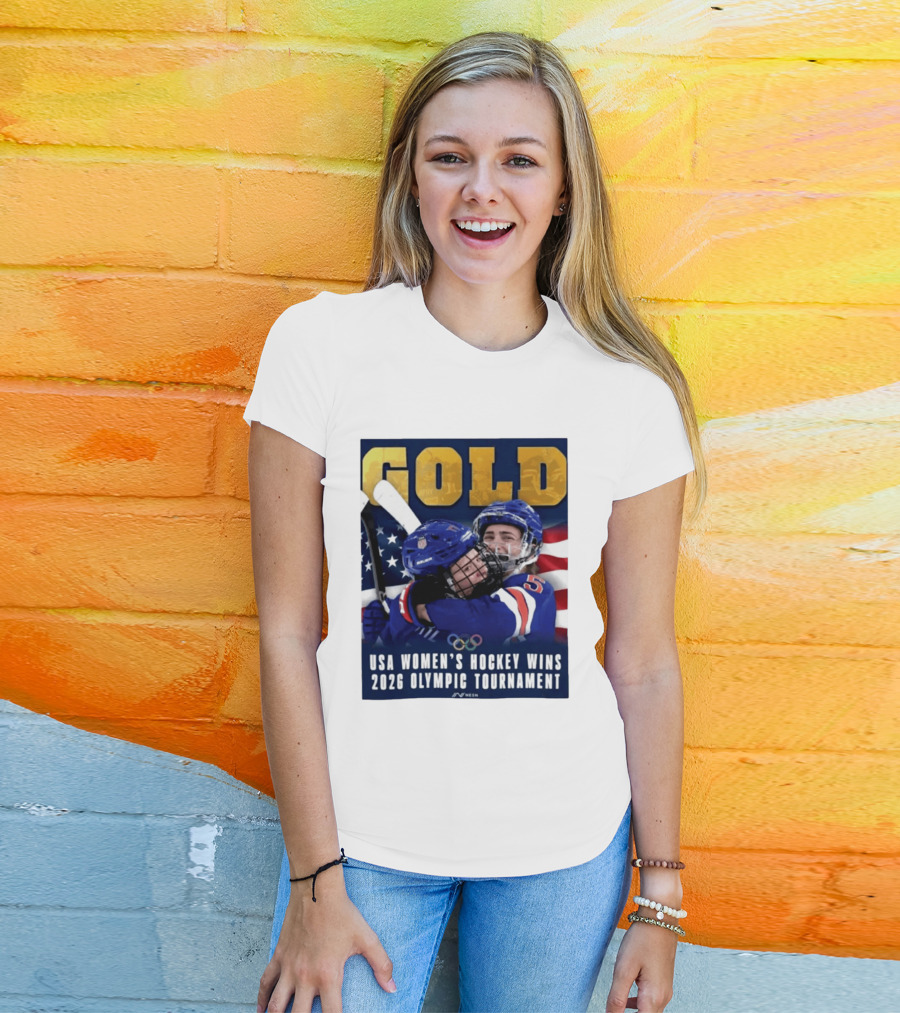 Gold USA Women's Hockey Victory 2026 Olympic Champions T-Shirt
