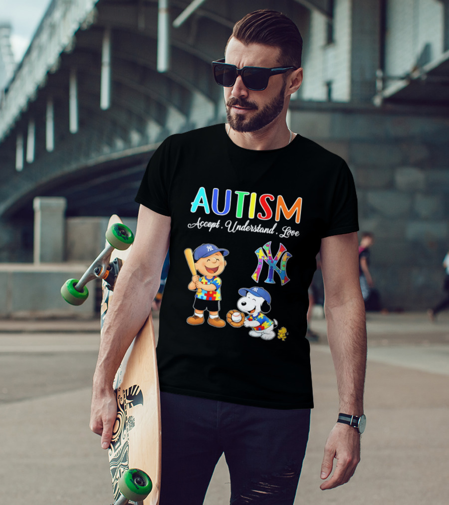 Charlie Brown Snoopy New York Yankees Autism Accept Understand Love T-Shirt