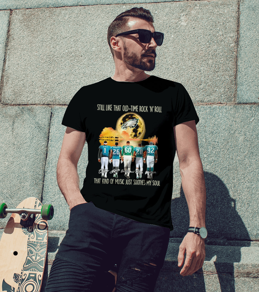Philadelphia Eagles Players Hurts Barkley Dickerson Dawkins White Old Time Rock 'n' Roll T-Shirt