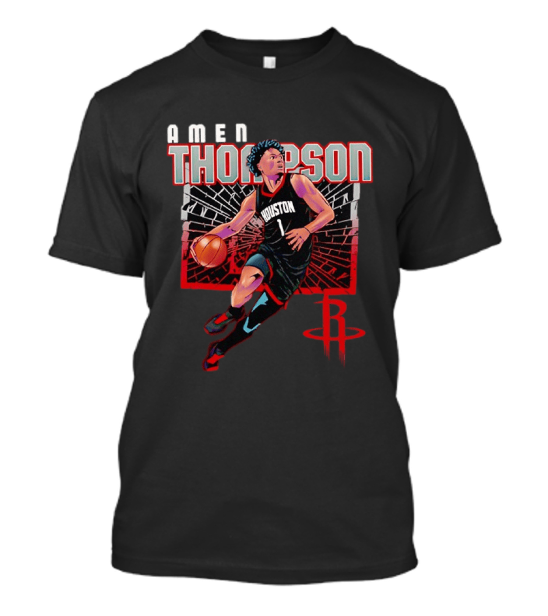 Amen Thompson 1 Houston Rockets Basketball Player Action T-Shirt