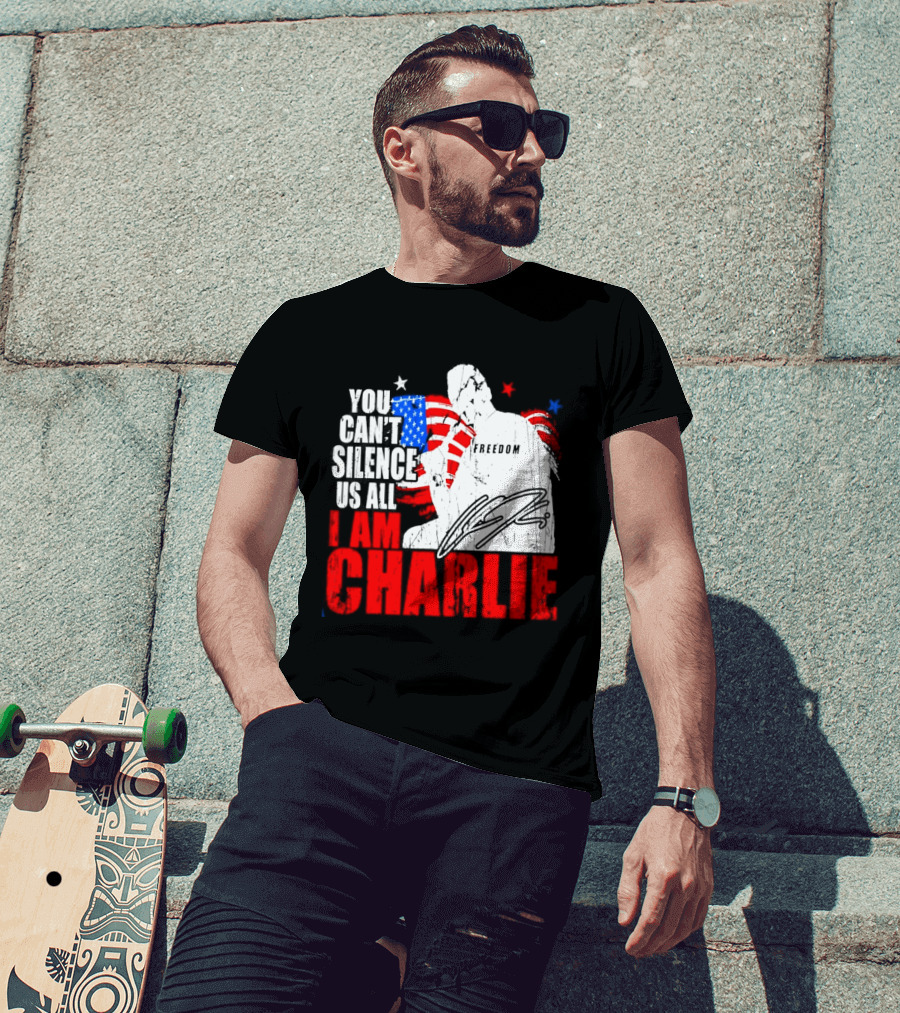 You Can't Silence Us All I Am Charlie Kirk Freedom USA Flag T-Shirt