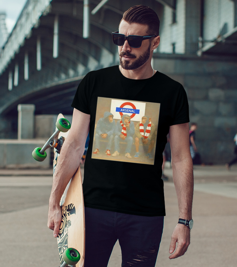 Arsenal Fans Chimpanzee Trio In London Underground Setting T-Shirt