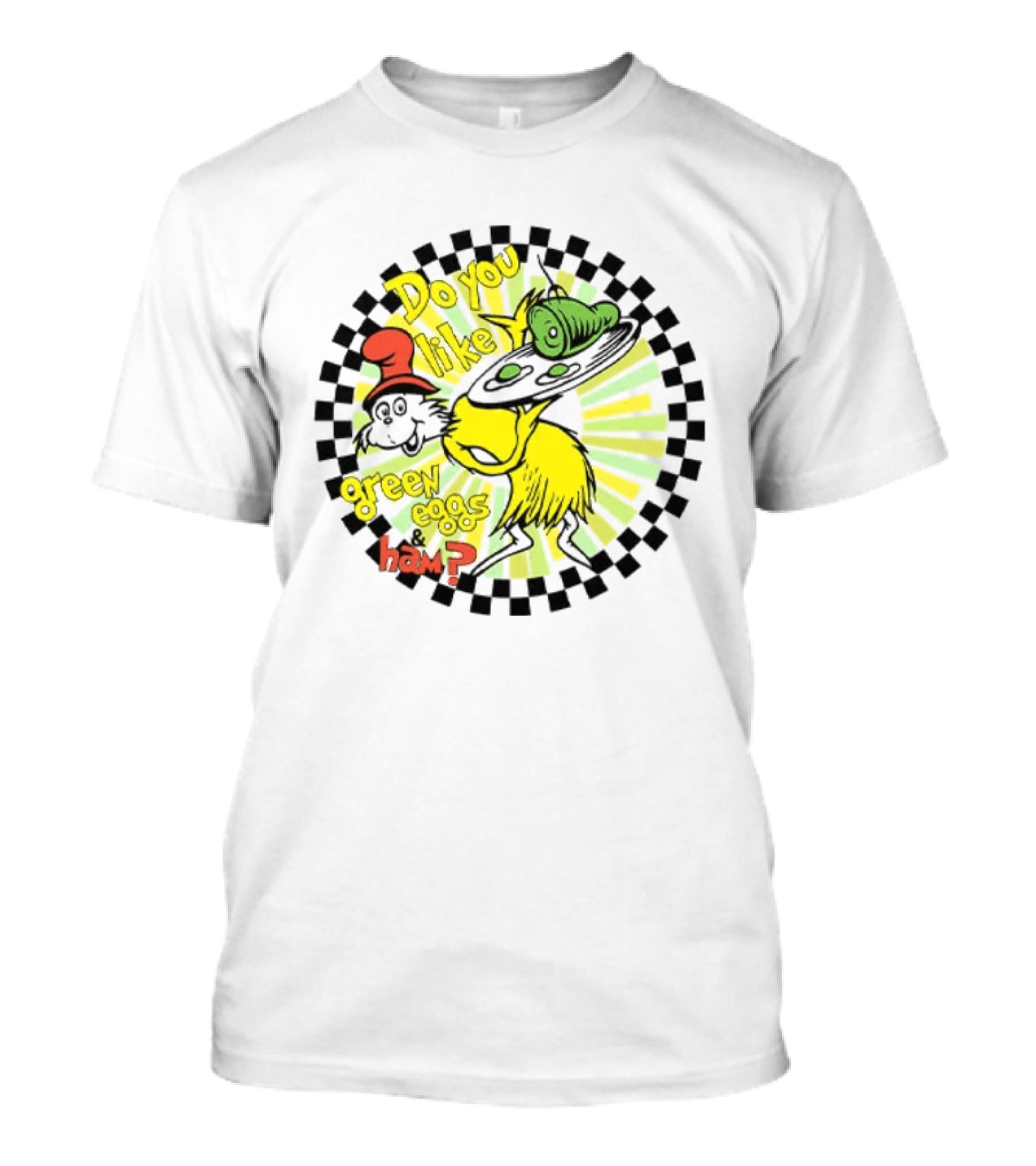 Dr Seuss Do You Like Green Eggs And Ham Yellow Character Red Hat Fan T-Shirt