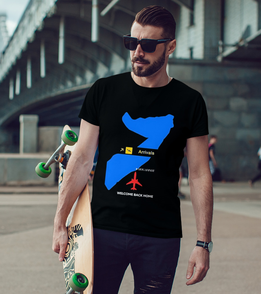 Arrivals Mogadishu Welcome Back Home Somalia Map Airplane T-Shirt