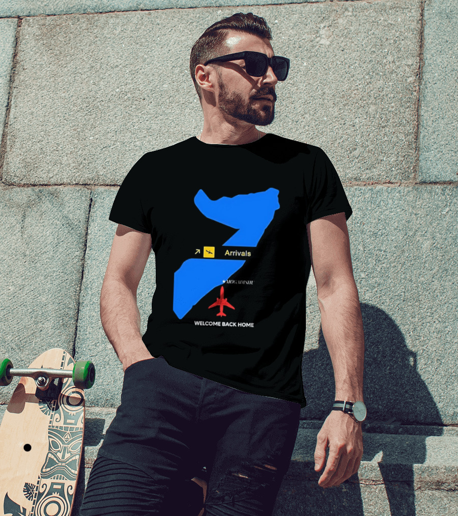 Arrivals Mogadishu Welcome Back Home Somalia Map Airplane T-Shirt