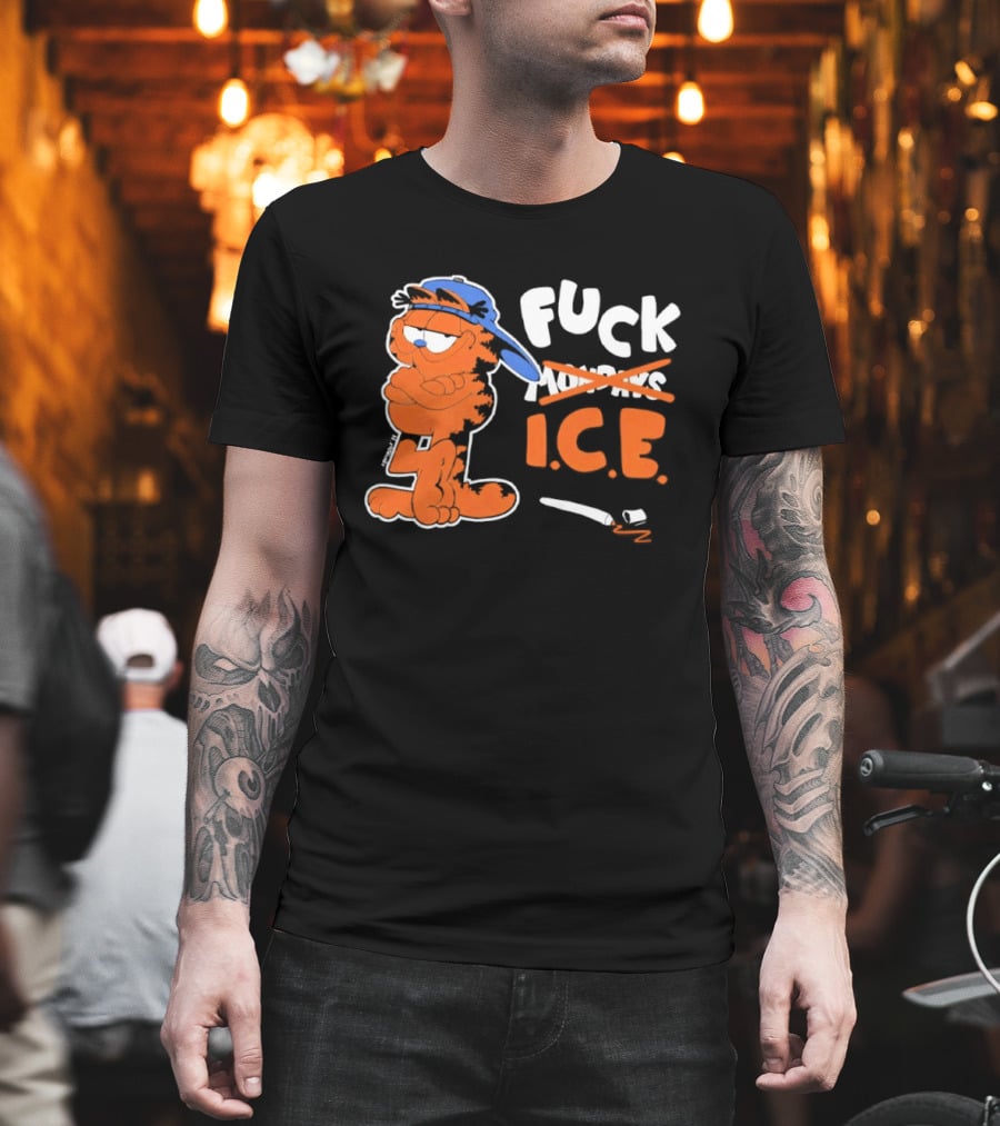 F*** ICE Orange Cat with Blue Hat T-Shirt