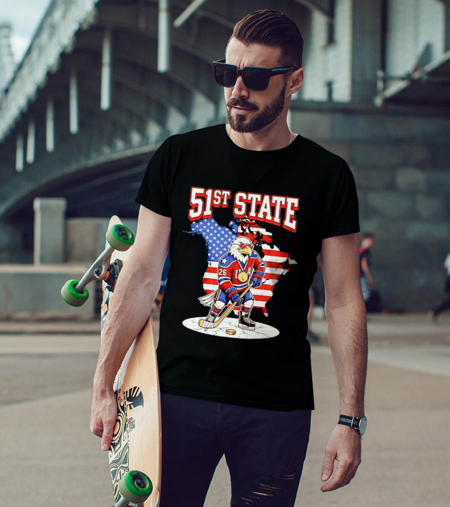 USA Team 51st State Hockey Eagle 26 Gold Medal T-Shirt