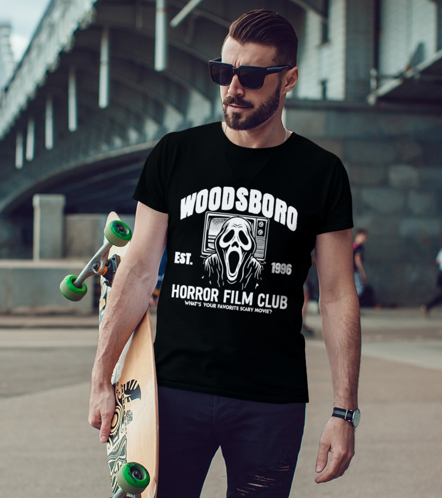 Woodsboro Ghostface Horror Film Club Est 1996 What's Your Favorite Scary Movie T-Shirt