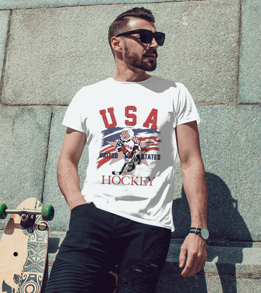 USA Hockey United States Flag Stars And Sticks Bird Player T-Shirt