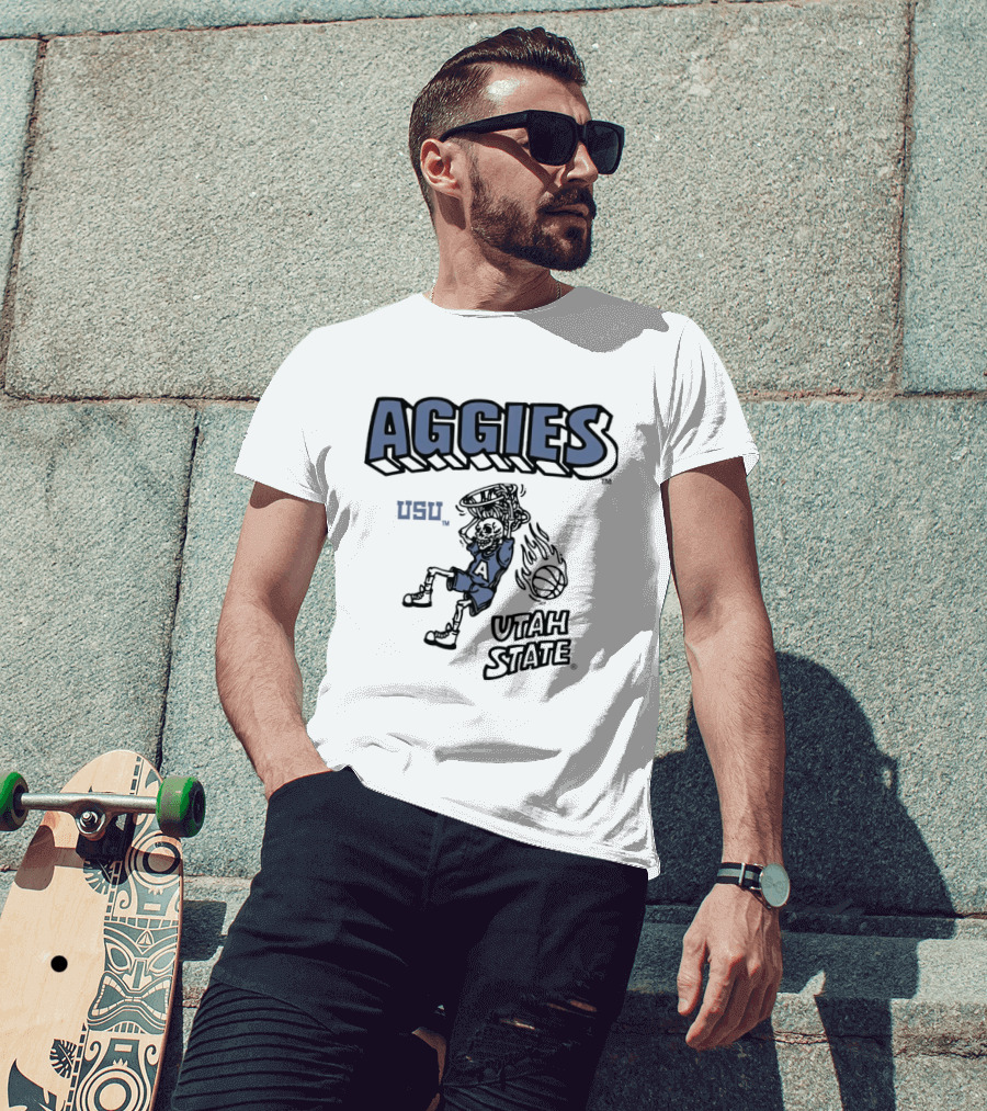 Utah State Aggies Skeleton USU Basketball Dunk T-Shirt