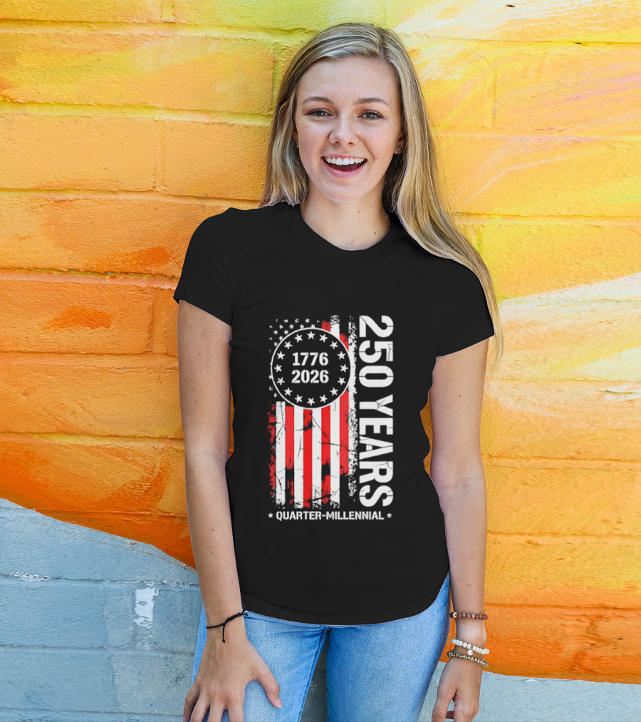 USA 250 Years 1776 2026 Quarter Millennial American Flag T-Shirt
