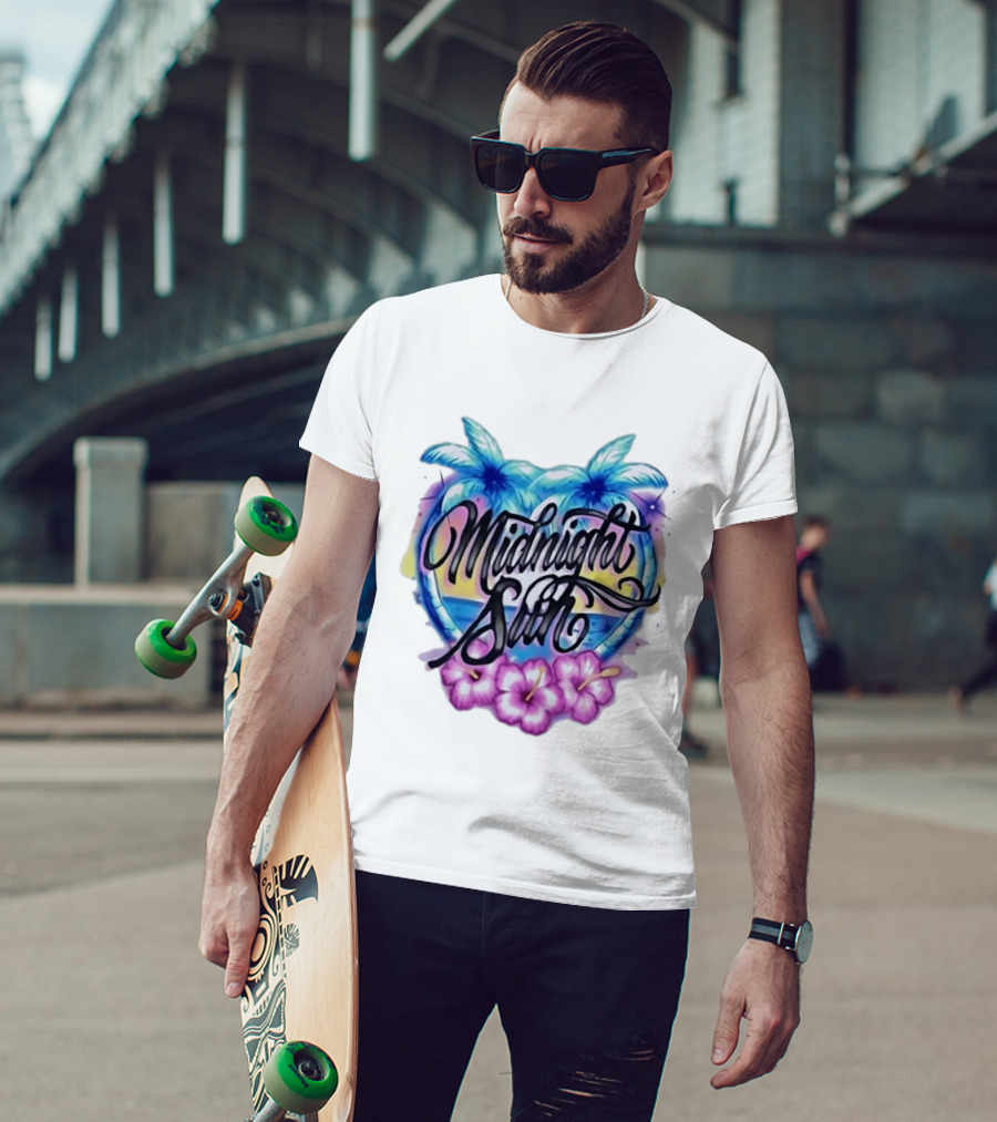 Midnight Sun Tropical Vibes Palm Trees And Hibiscus T-Shirt