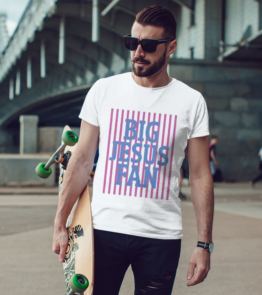 Big Jesus Fan Striped Preppy Christian T-Shirt