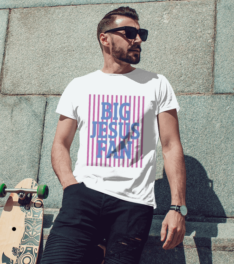 Big Jesus Fan Striped Preppy Christian T-Shirt