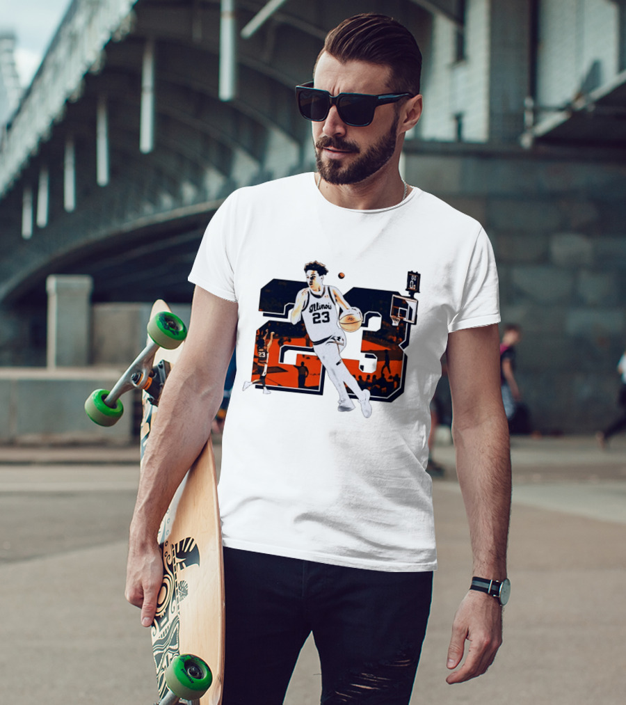 Illinois Fighting Illini Basketball Keaton Wagler 23 Number Dunk T-Shirt