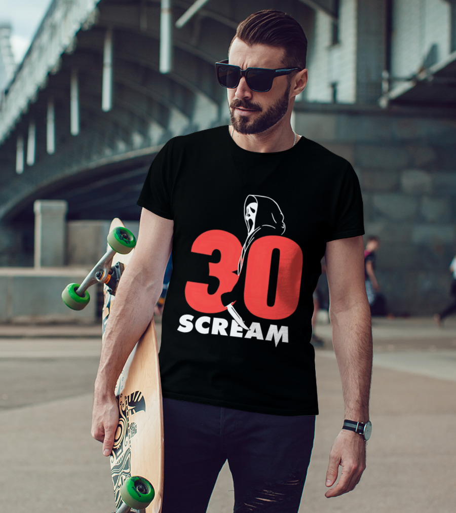 30 Scream Ghost Mask Scythe T-Shirt