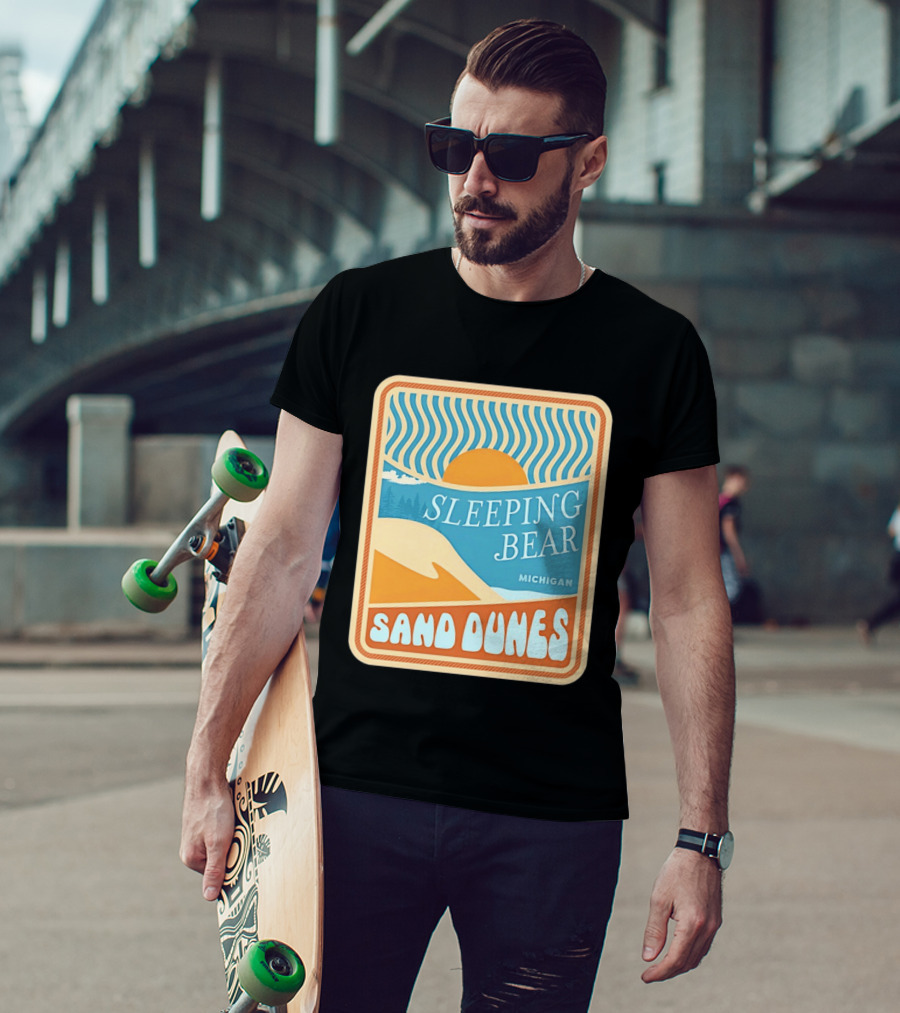 Sleeping Bear Michigan Sand Dunes Retro Sunset Scenic T-Shirt