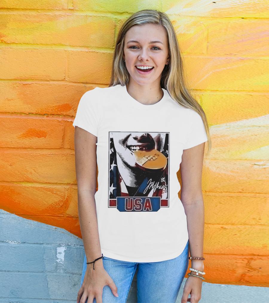 USA Gold Medal Hockey Jack Hughes Autograph 88 T-Shirt