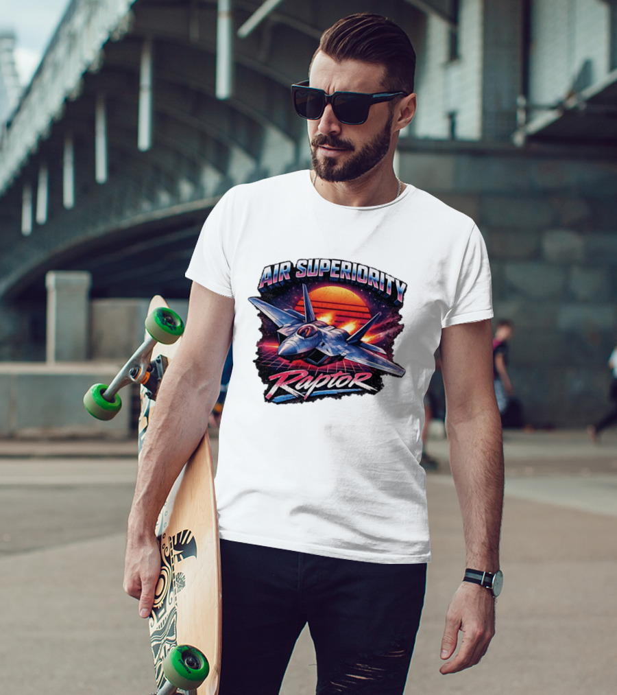 Air Superiority Raptor Fighter Jet Retro Sunset T-Shirt