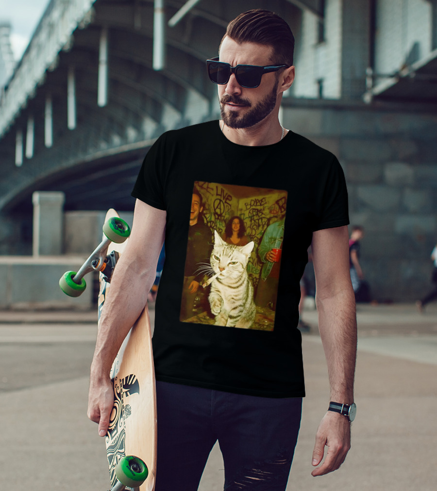 Smoking Tabby Cat Live Punk Party Scene T-Shirt