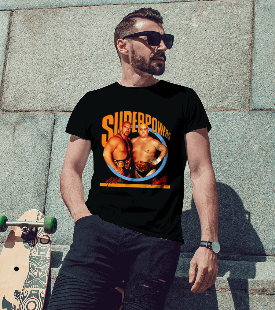 Superpowers Wrestling Legends Nikita Koloff And Dusty Rhodes Championship Belts T-Shirt