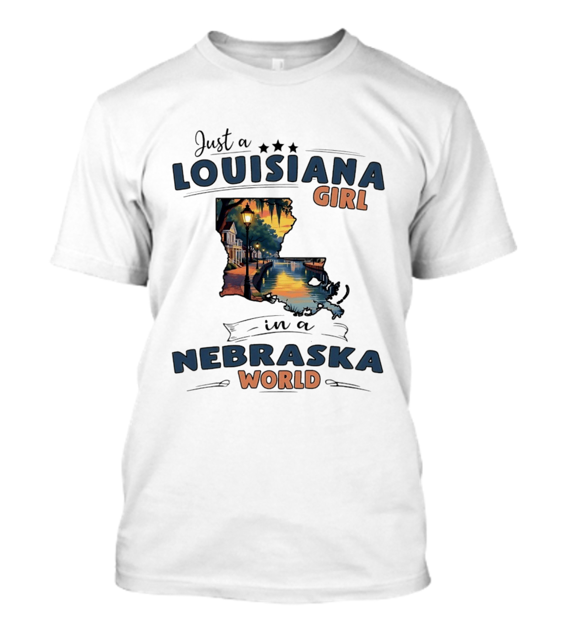 Just A Louisiana Girl In A Nebraska World Scenic Reflection T-Shirt