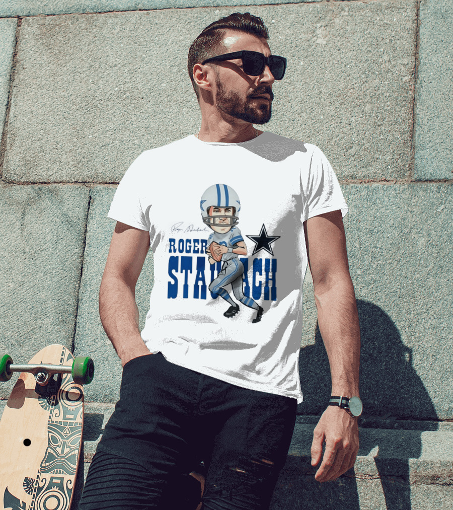Roger Staubach Dallas Cowboys Football Cartoon With Star T-Shirt