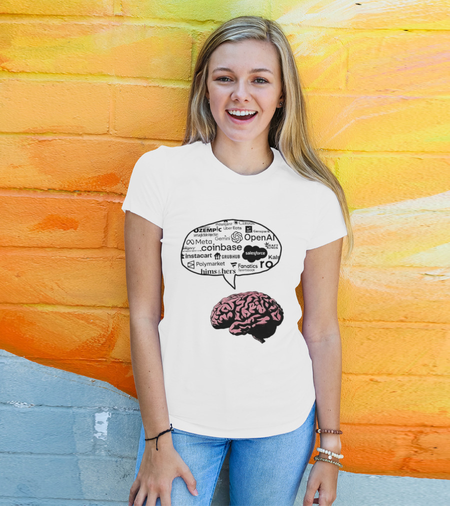 Capitalism Brain Thinking With Tech Giants Logos OpenAI Meta Twitter Coinbase Brands T-Shirt