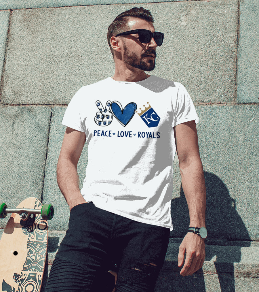 Peace Love KC Royals Hand Sign Heart Shape T-Shirt
