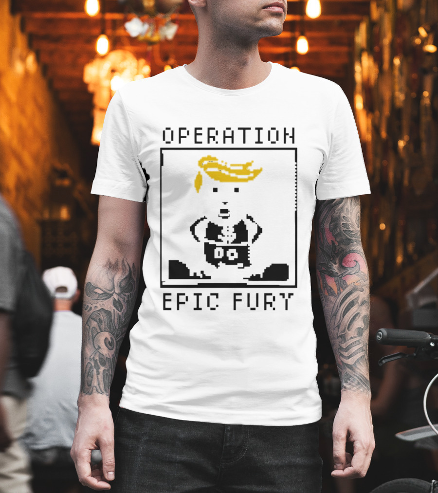 Operation Epic Fury Trump Cartoon Blocky Style Yellow Hair T-Shirt