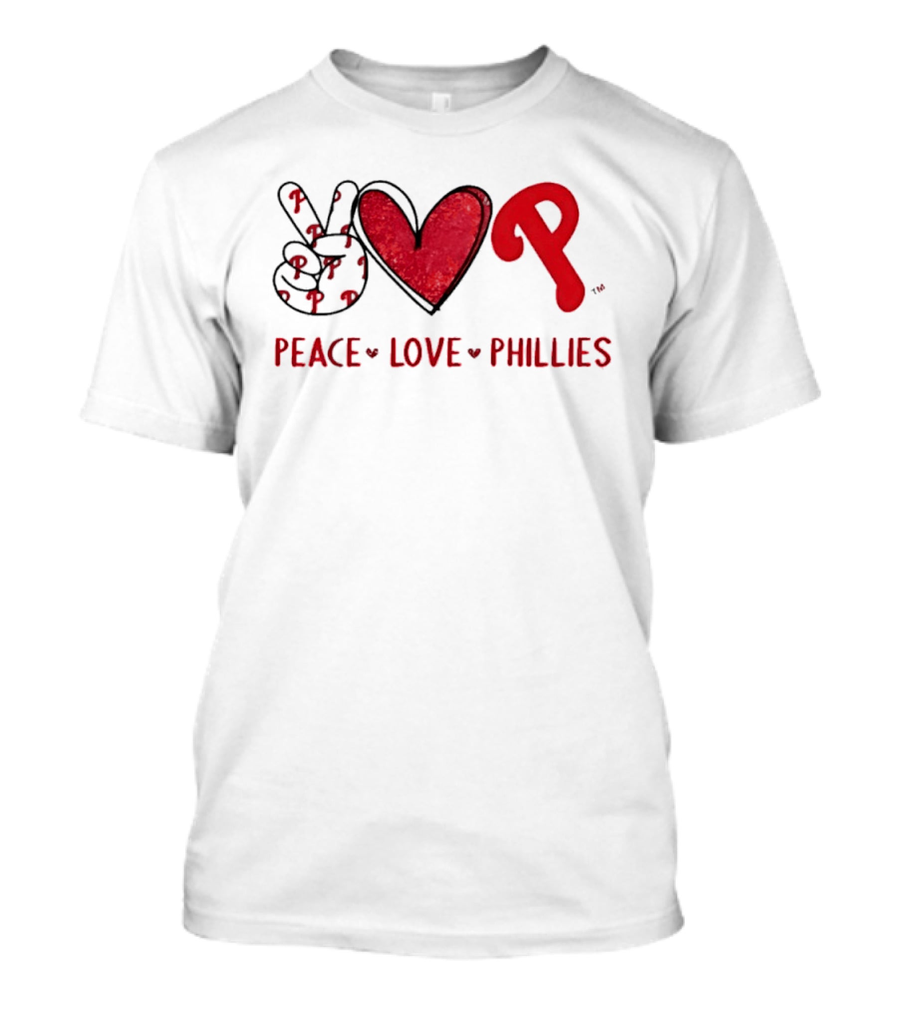 Peace Love Phillies Hand Sign Heart Shape Philadelphia Phillies T-Shirt
