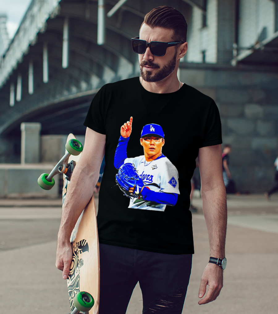 Yoshinobu Yamamoto '26 Los Angeles Dodgers Player Blue Glove T-Shirt