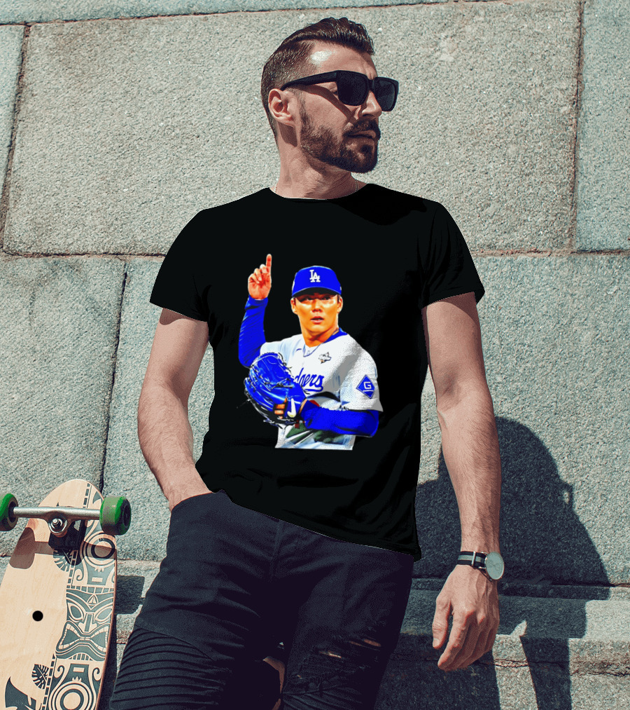 Yoshinobu Yamamoto '26 Los Angeles Dodgers Player Blue Glove T-Shirt