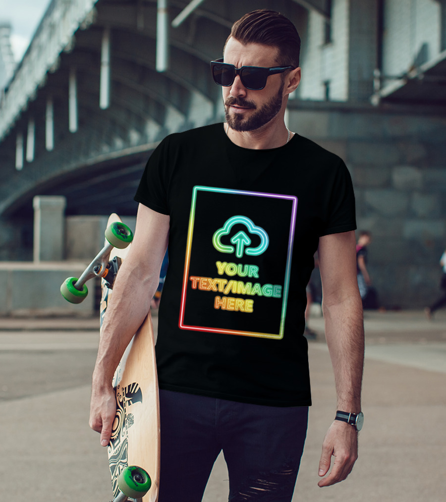 Your Text Image Here Neon Light Cloud Upload T-Shirt