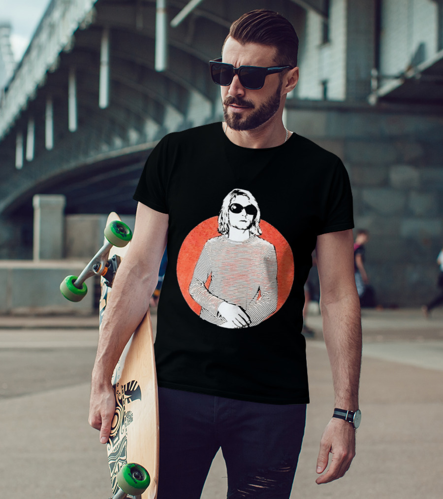 Kurt Cobain Striped Long Sleeve With Sunglasses T-Shirt
