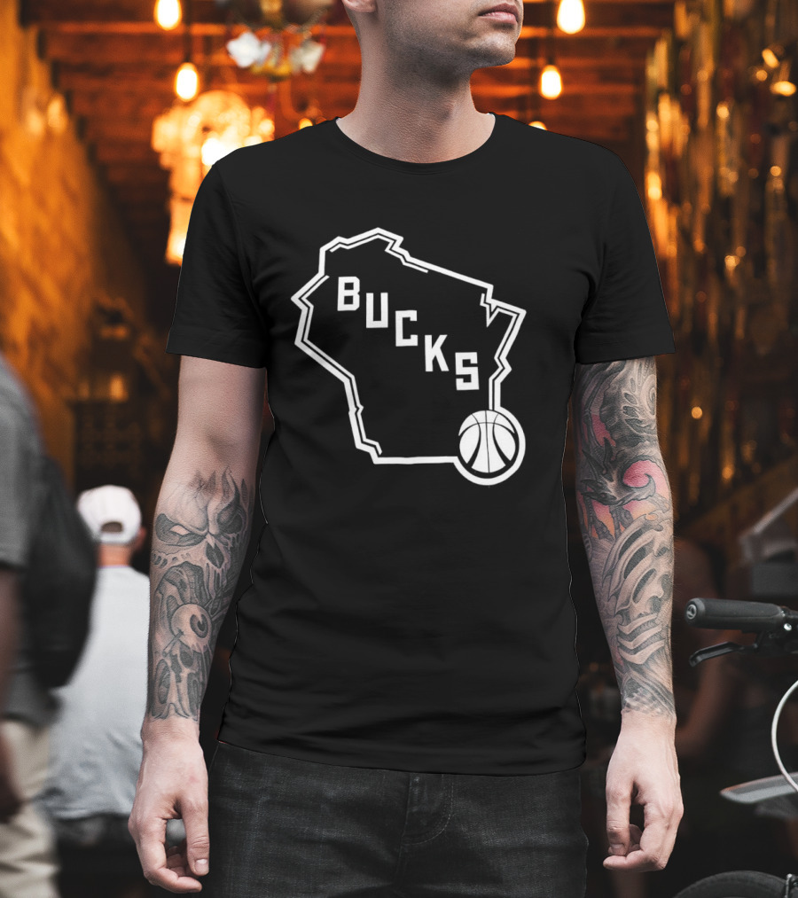 Milwaukee Bucks State Outline with Basketball T-Shirt