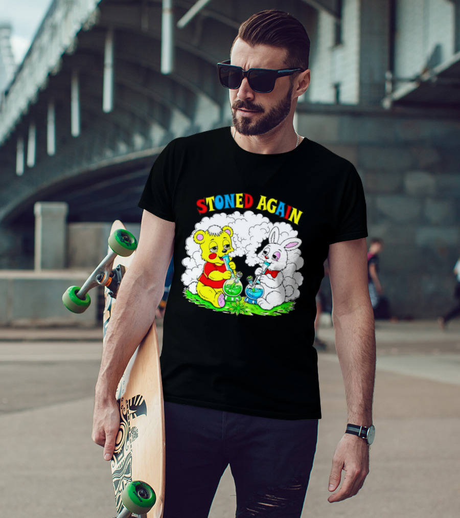 Bear And Bunny Stoned Again Smoking All Day Everyday T-Shirt