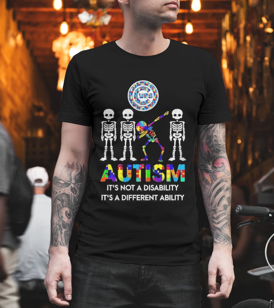 Chicago Cubs Autism It's Not a Disability It's a Different Ability Skeleton Puzzle T-Shirt