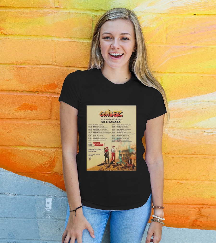 Gorillaz The Mountain Tour 2026 US Canada Dates Little Simz Deltron 3030 T-Shirt
