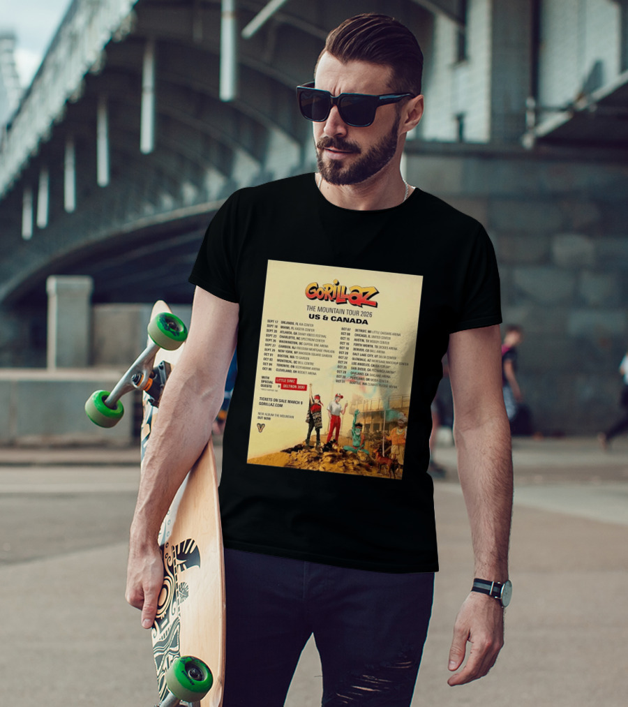 Gorillaz The Mountain Tour 2026 US Canada Dates Little Simz Deltron 3030 T-Shirt