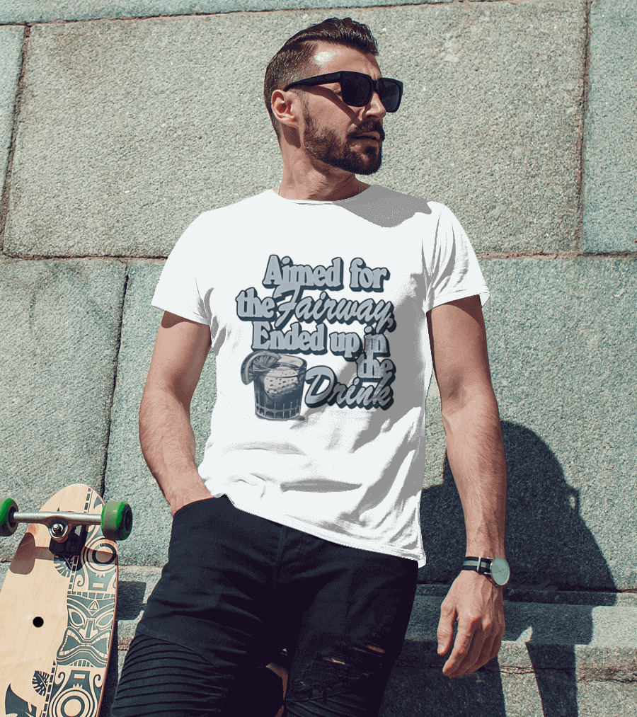 Aimed For The Fairway Ended Up In The Drink With Cocktail Glass Golf Humor T-Shirt