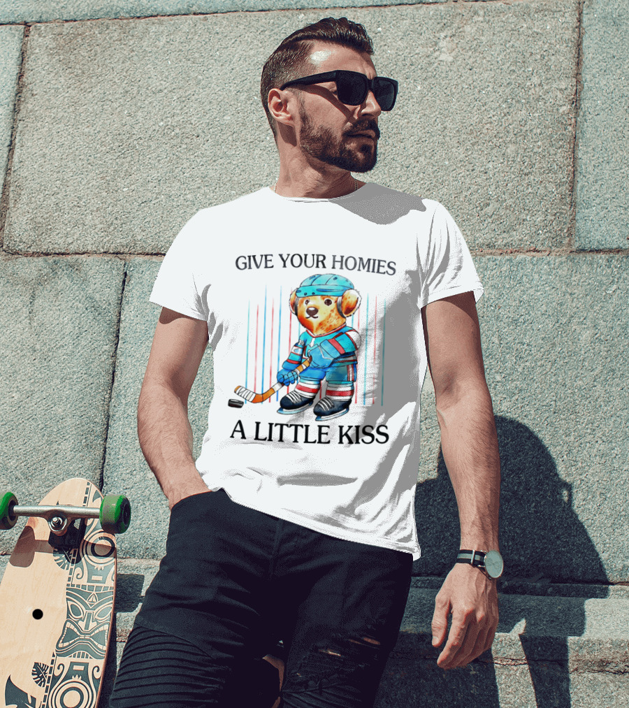 Give Your Homies A Little Kiss Bear Hockey Player T-Shirt