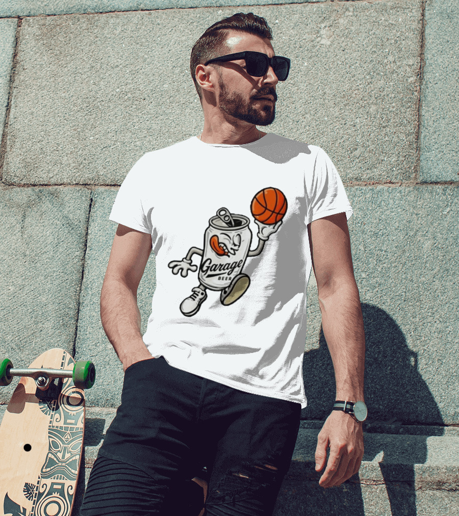 Garage Beer Can Basketball Cartoon T-Shirt