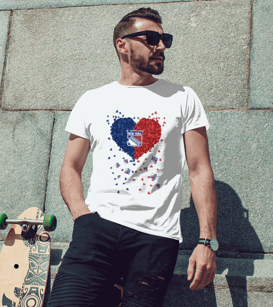New York Rangers Heart Shaped Emblem With Blue And Red T-Shirt